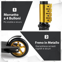 Scooter Acrobatico per Bambini, Monopattino Freestyle con 2 Ruote PU e Ampia Pedana in Alluminio, Scooter Pro per Trucchi Leggero da Strada per Bambini 10+ Anni, Carico 100 KG