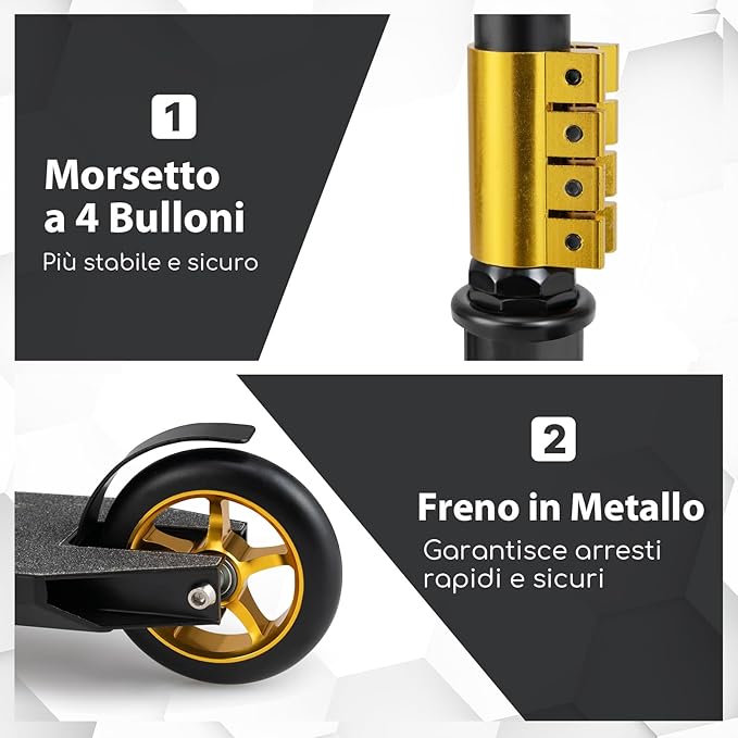 Scooter Acrobatico per Bambini, Monopattino Freestyle con 2 Ruote PU e Ampia Pedana in Alluminio, Scooter Pro per Trucchi Leggero da Strada per Bambini 10+ Anni, Carico 100 KG