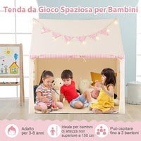 Tenda da Gioco per Bambini, Casetta Tenda da Gioco con Tappetino Imbottito, 2 Finestre Traspiranti e 2 Tasche, Luci a Stella e Bandierine Incluse, Tenda per Bambini 3-8 Anni (Rosa)
