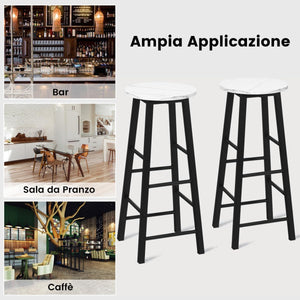 Set di 2 Sgabelli da Bar, Sgabelli da Cucina con Gamba Quadrata e Poggiapiedi, Sgabelli da Bar in Altezza da Pub, 29 x 29 x 71 cm (Bianco)
