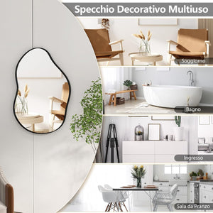 Specchio da Parete 78x56 cm, Specchio da Bagno a Forma Irregolare con Base Posteriore Premium, Specchio Decorativo per Soggiorno Ingresso Bagno (78 x 56 cm Nero)