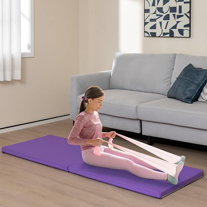 Tappetino Yoga Pieghevole e Portatile, Tappeto Palestra Spesso e Morbido con Maniglie, Tappeto Fitness per Case e Palestra, 180 x 60 x 4 cm