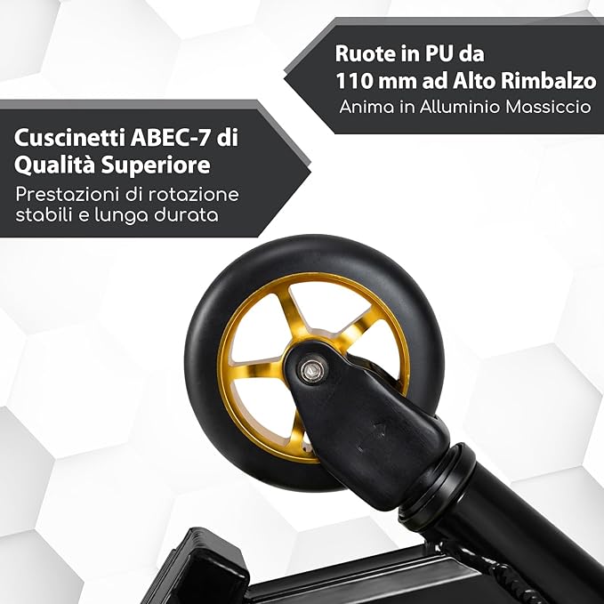 Scooter Acrobatico per Bambini, Monopattino Freestyle con 2 Ruote PU e Ampia Pedana in Alluminio, Scooter Pro per Trucchi Leggero da Strada per Bambini 10+ Anni, Carico 100 KG