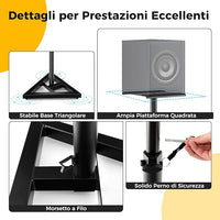 Supporti Regolabili in Metallo per Altoparlante da Terra, 2 Supporti per Casse con Base Triangolare Stabile, Adesivi Antiscivolo, Altezza Regolabile da 97-157 cm