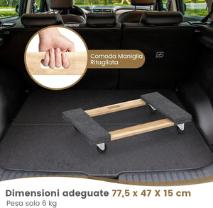 Base con Ruote in Legno di Acacia, Carrello a Pianale con Maniglia per Trasporto, concon Capacità di Carico di 450 kg, 77 x 47 cm (1)
