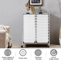 Carrello di Stoccaggio con 20 Cassetti, Carrello portaoggetti con 4 Ruote, Carrello Multiuso per Scuola Ufficio Cucina, 64 x 39 x 88 cm (Trasparente)