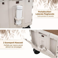 Carrello da Spiaggia Pieghevole 150 L, Carrello con Ruote Portatutto con Armadio a 2 Livelli e Manico Telescopico in Metallo, Carretto Giardino Portatile per Campeggio, Portata 120 kg (Bianco)