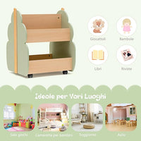 Libreria per Bambini in Legno, Scaffale di Stoccaggio a 2 Livelli per Bambini e Bambine, Organizzatore di Libri e di Giocattoli, Ideale per Caremetta e Nido, 52 x 46 x 62,5 cm (Verde)