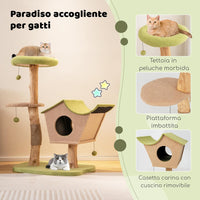 Albero per Gatti da 110 cm, Torre per Gatti in Legno con Cuccia Imbottita, Nicchia per Gatti, Tiragraffi, Piattaforma di Salto, Base Pesante e Palline Appese