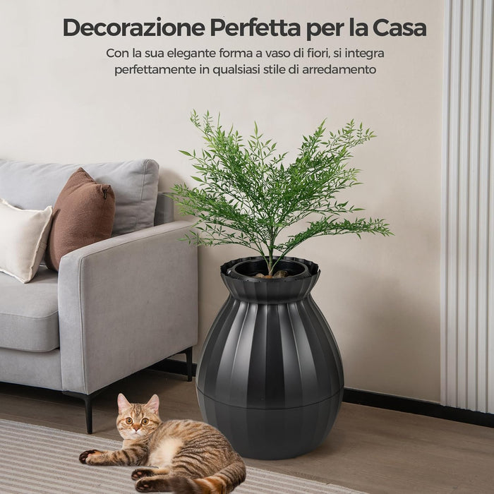 Lettiera per Gatti Smart con Rimozione Elettronica degli Odori e Sterilizzazione, Pianta Finta, Ciottoli, Tenda per la Porta, Paletta, Adatta per Gatti Grandi e Cuccioli (Nero)