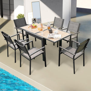 Tavolo da Pranzo 80/160 cm, Tavolo da Esterno in Alluminio per 4-6 Persone, Staffa a Forma di L Inclusa per la Fissazione, Tavolo Metallico Espandibile per Giardino Cortile, 80/160x80x75 cm