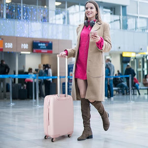 Valigia da Viaggio con Ruote Girevoli, Valigia Trolley con Manico Regolabile in Altezza, Guscio Rigido in PC, 38 x 22 x 57 cm (Rosa)