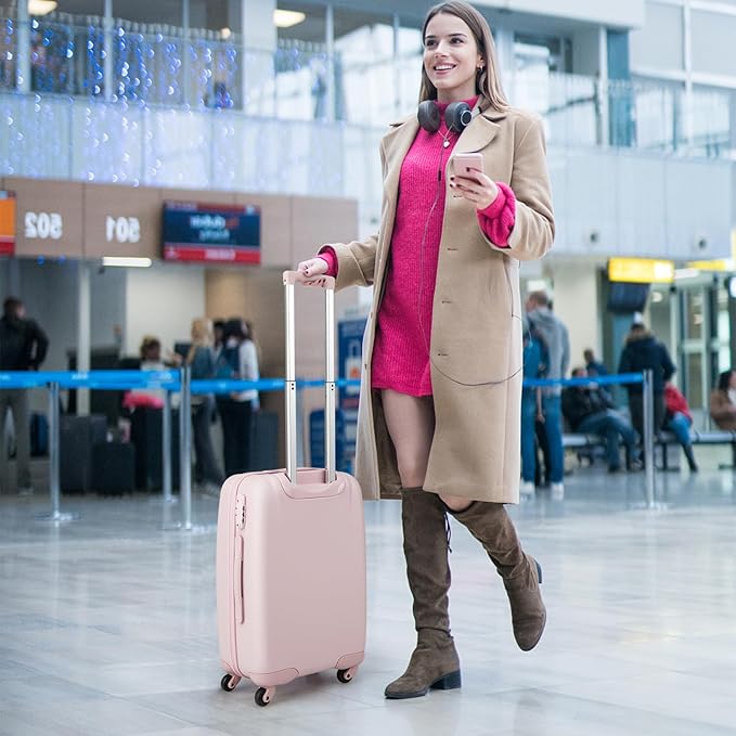Valigia da Viaggio con Ruote Girevoli, Valigia Trolley con Manico Regolabile in Altezza, Guscio Rigido in PC, 38 x 22 x 57 cm (Rosa)