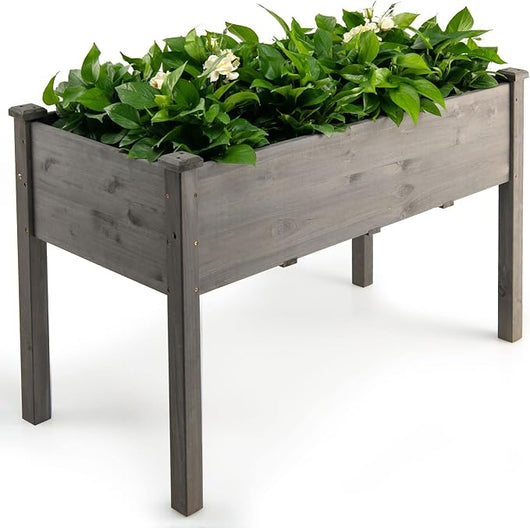 Fioriera Rialzata in Legno, Fioriera da Esterno per Coltivazione di Ortaggi, Fiori, Erbe e Frutta, Aiuola Elevata Grande per Balcone, Giardino e Cortile, 125 x 59 x 76 cm (Grigio)