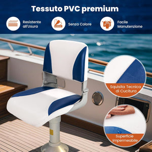 Set di 2 Sedie da Barca, Sedili da Barca Pieghevole Morbide Imbottite Spesse, Sedile Nautica Ergonomico per Imbarcazioni da Pesca, 49 x 46 x 48 cm, Blu e Bianco