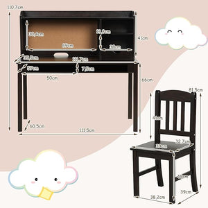 Set Scrivania e Sedia per Bambini 5-12 Anni, Tavolo in Materiale Sicuro con Bacheca in Sughero, 2 Cassetti e Spazio Ampio, Design Moderno, Ideale per Studio e Disegno (Nero)