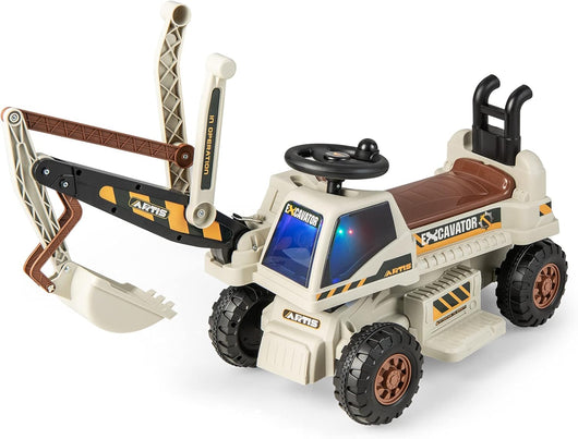 Escavatore Cavalcabile per Bambini, Ruspa Cavalcabile con Sedile Scomparto Portaoggetti, Funzione di Musica e di Educativa, Regalo per Bambini 3 Anni+ (Grigio)