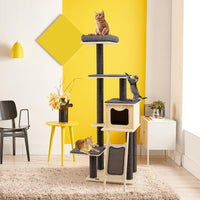 Albero Tiragraffi per Gatti Alto 175CM con Pali Sisal e Rampa Tiragraffi, Tiragraffi per Gatti Moderna a 6 Livelli con Cuscinetti Nicchia Trespolo, per Gatti Adulti e Gattini