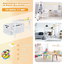 Cassapanca Contenitore 3 in 1 per Bambini Trasformabile in Legno con Scatola dei Giocattoli, Tavolo bambini con Sedie Multifunzione per 3-7 Anni (Bianco)