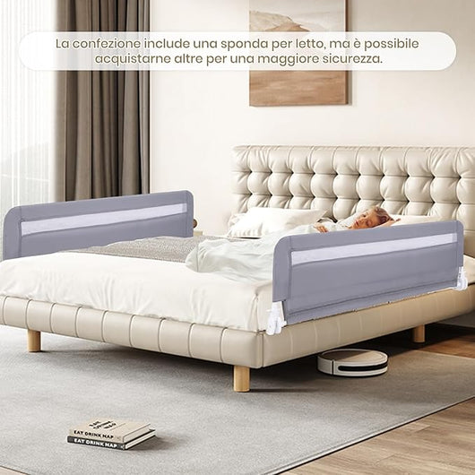 Sponda da Letto per Bambini 100/120 cm, Barriera Pieghevole per Letto, con Cintura di Sicurezza, Sponda di Sicurezza per Bambini, per Letti Singoli, Doppi, 100/120 x 41 x 42 cm (120 cm,Grigio)
