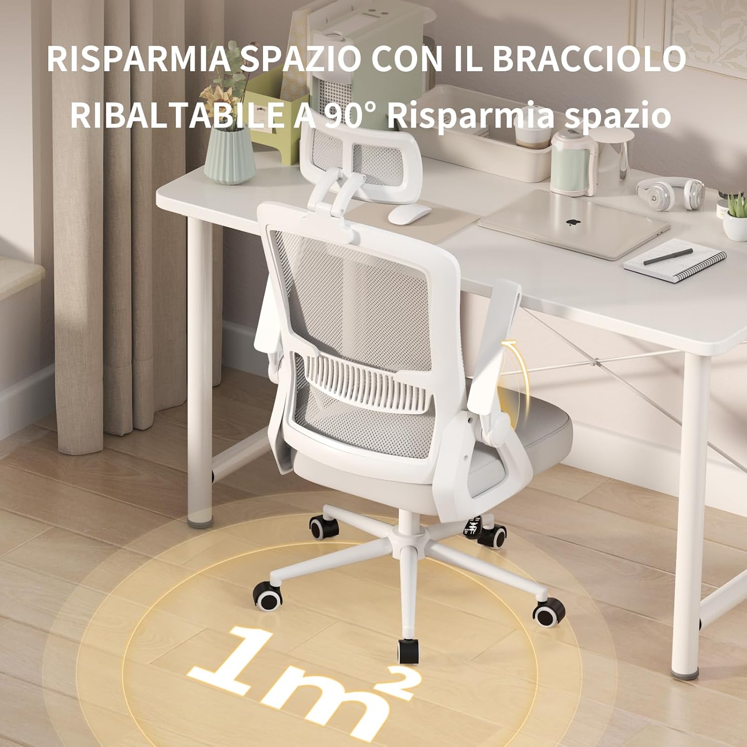 Sedia ufficio con rotelle - RATTANTREE - braccioli regolabili - Funzione Oscillante - Grigio