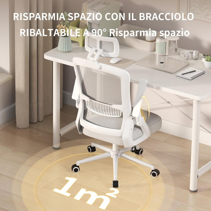 Sedia ufficio con rotelle - RATTANTREE - braccioli regolabili - Funzione Oscillante - Grigio