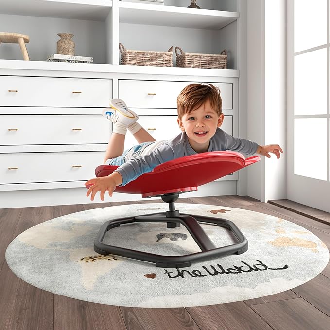Sedia Girevole a 360° per Bambini, Sedia Sensoriale con Base in Metallo Antiscivolo per Allenare la Coordinazione Fisica e l'Equilibrio, Giocattolo per Cameretta (Rosso,Elefante)