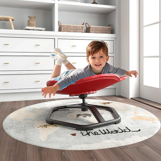 Sedia Girevole a 360° per Bambini, Sedia Sensoriale con Base in Metallo Antiscivolo per Allenare la Coordinazione Fisica e l'Equilibrio, Giocattolo per Cameretta (Rosso,Elefante)