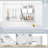 Kit 2 Pannelli Portaoggetti da Parete con Mensola Portaoggetti, Kit Combinato di Pannelli Forati, Contenitori Magneti e Ganci, Pannelli Forati Portautensili da Parete, 30,5x30,5 cm