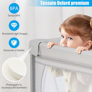 Recinto per Bambini, Box per Bambini con Rete Traspirante, Centro Attività per Bambini con 50 Palline, Box Giochi per Bambini 0-3 Anni (Pinguini, 206 x 147 cm)