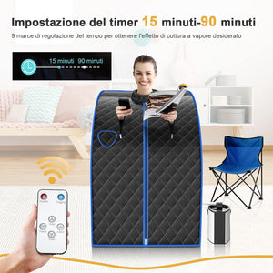 1000 W Sauna a Vapore Portatile con Telecomando, Sauna Domestica Bagno di Vapore con Sedia, Sauna Spa 3L, Funziona Timer 15-90 min (Nero)