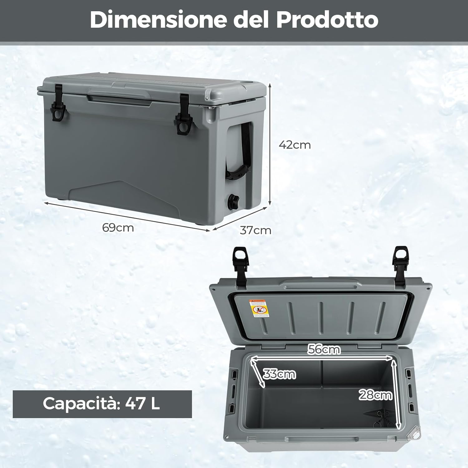 Frigorifero Portatile da 47 Litri, Frigo da Campeggio con Portabicchieri Integrati, Freddo Portatile con Manico, Fino 5-7 Giorni, Regolo e Apribottiglie, per, Campeggio, Picnic, Pesca