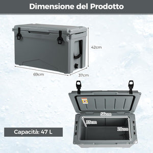 Frigorifero Portatile da 47 Litri, Frigo da Campeggio con Portabicchieri Integrati, Freddo Portatile con Manico, Fino 5-7 Giorni, Regolo e Apribottiglie, per, Campeggio, Picnic, Pesca