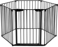 Cancelletto Pieghevole in Ferro per Camino e Scale, Cancello con 6 Pannelli per Bambini, Cani e Gatti, Barriera Protettiva da Interno ed Esterno, 2 Colori Disponibili, 380 x 74,5cm (Nero)