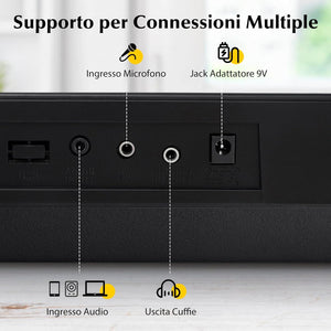 Pianoforte con Tastiera a 61 Tasti, Tastiera Digitale per Principianti con Microfono e Leggio, Pianola Elettrica con 300 Ritmi, 300 Timbri, 50 Canzoni Demo e 3 Modalità di Insegnamento