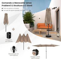 Ombrellone da Giardino Doppia Faccia 426 cm con Manovella, Tetti Ventilati, Grande Ombrellone da Esterno con Palo Metallica e 10 Stecche, per Patio Piscina Giardino (Caffè)