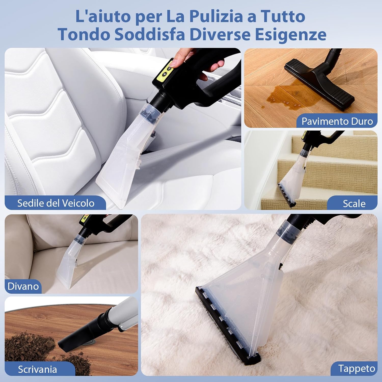 1200W 20L Aspiratori Solidi e Liquidi, 4 in 1 Macchina per Pulizia 17 KPA, Aspirapolvere con Accessori per Pavimenti Scale Divano Auto