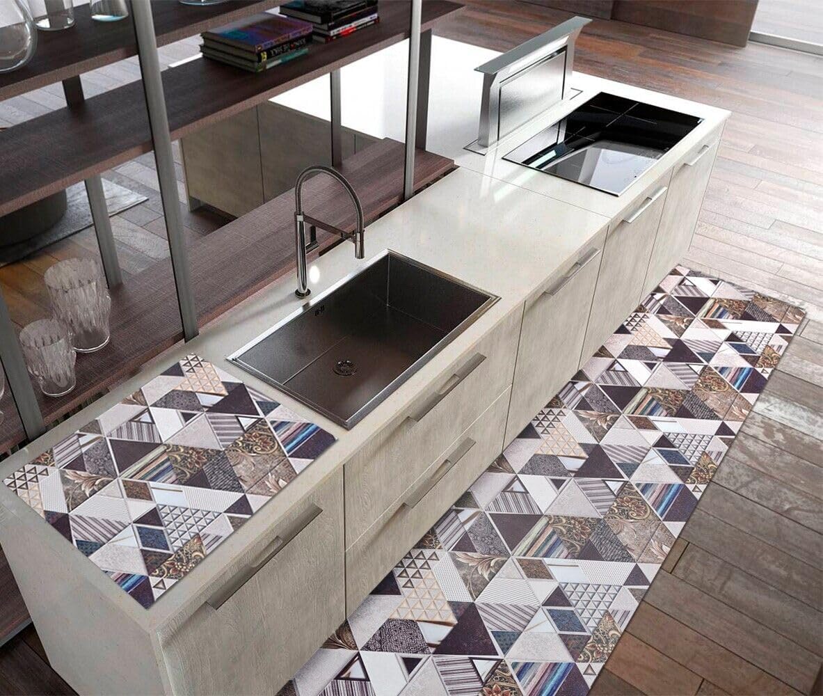 Tappeto Cucina Pvc Antimacchia 51x180 Cm Mosaico Moderno Passatoia Antiscivolo Antisfilo