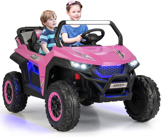 12V Auto Elettrico per Bambini, Macchina Fuoristrada a 2 Posti, Macchina Elettrica con Luci Suoni, Regalo per Bambini 3-8 Anni, 118x74x71 cm (Rosa)