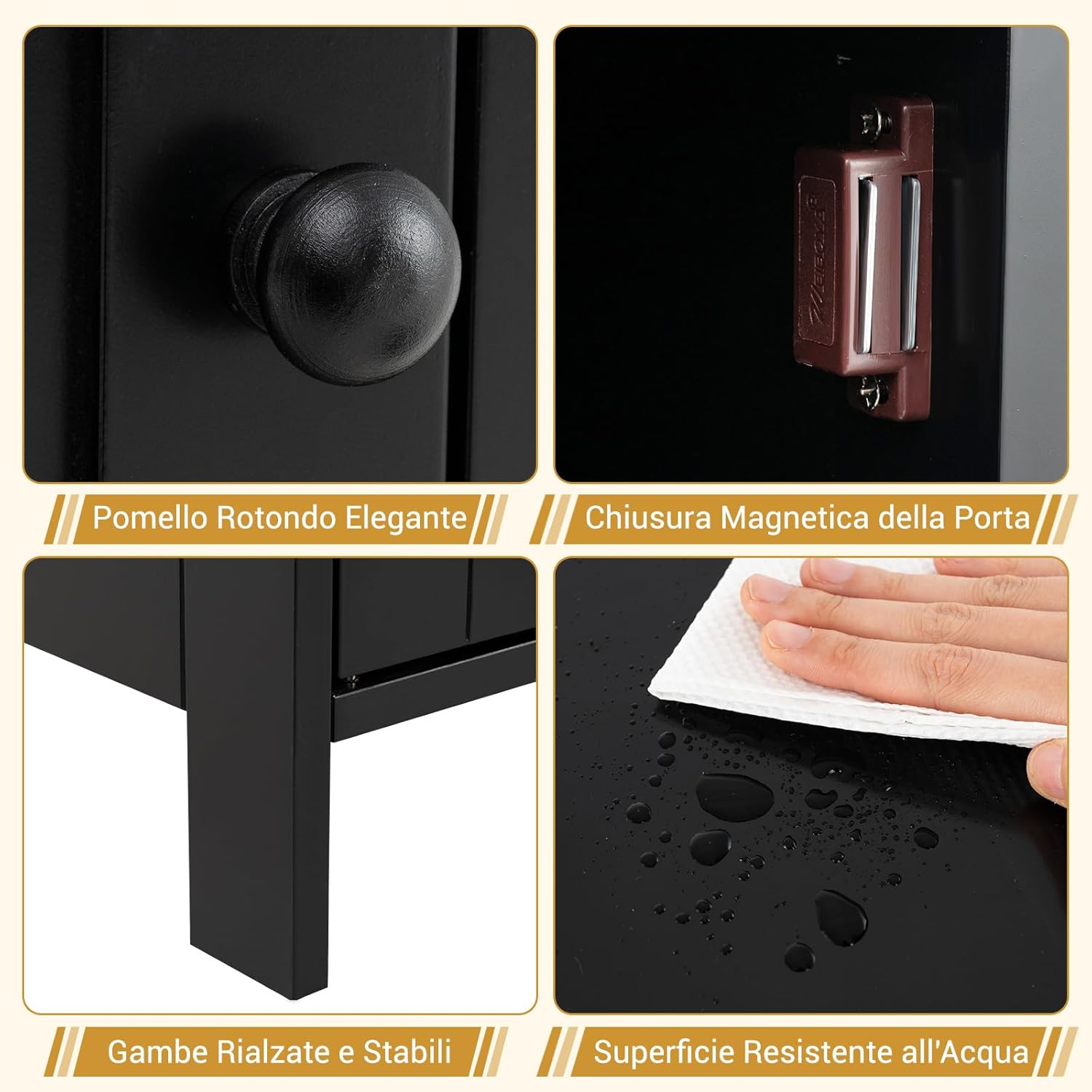 Mobile bagno, Armadietto 40 x 30 x 70cm Multiuso e Salvaspazio con Ante e Mensola Regolabile, Mobiletto in Legno per Soggiorno, Camera da letto e Ufficio (Nero)