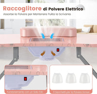 Tavolo per Manicure Pieghevole con Aspiratore, Tavolo per Unghie Portatile con Luce LED Regolabile, Cuscino Poggia Polso Rimovibile, Borsa da Trasporto e 4 Ruote Bloccabili (Rosa)