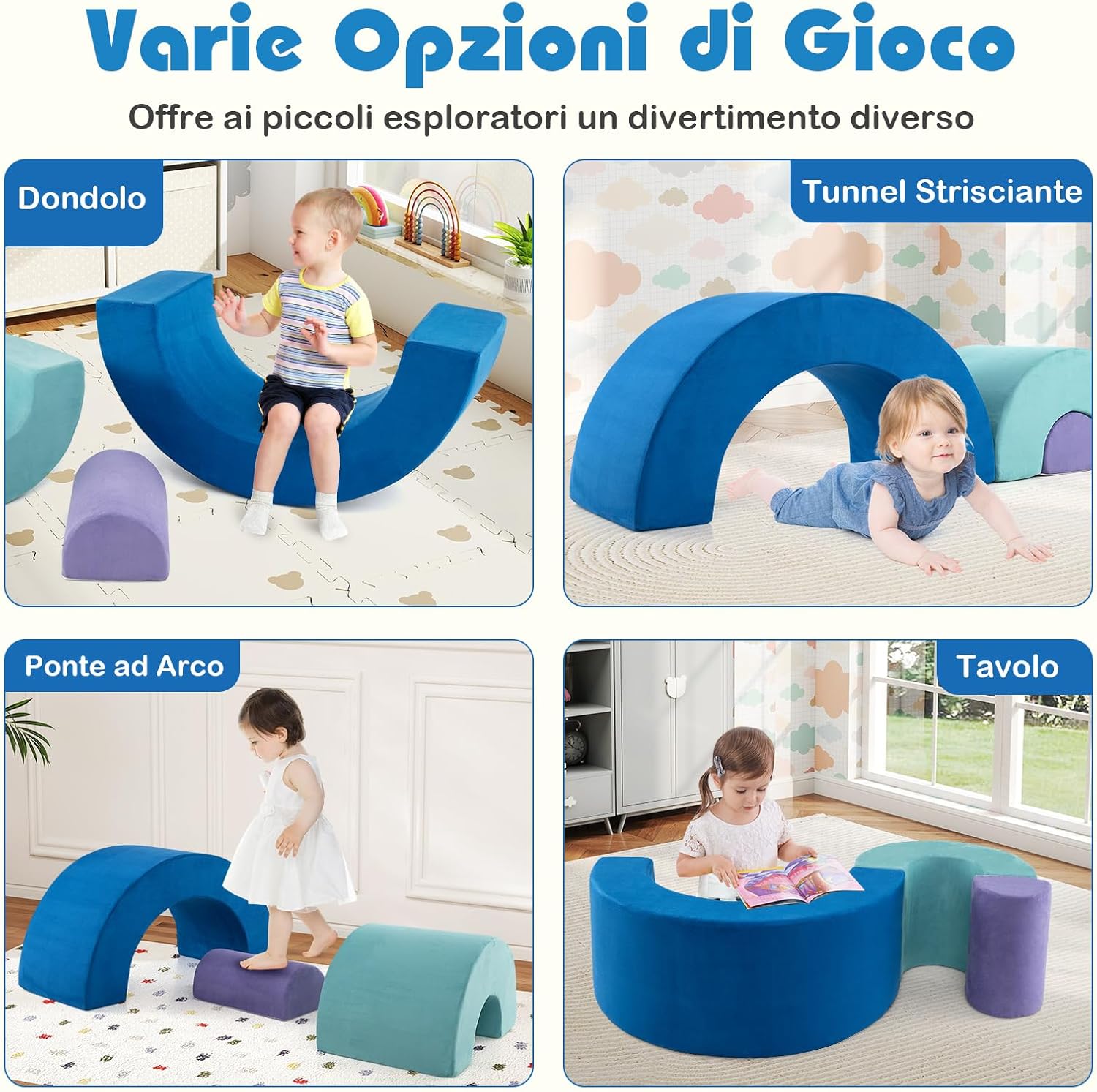 Set di Gioco Arrampicata Arcobaleno, Blocchi in Schiuma con Rivestimenti Lavabili in Lavatrice, Set di Attività da Arrampicata e Gattonamento per Interni per Bambini 3+ Anni