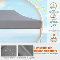 Gazebo Pop-up Pieghevole 3 x 4,5 m, Gazebo da Giardino Impermeabile Altezza Regolabile con Fori di Drenaggio, Tenda da Giardino Antivento con Borsa di Trasporto a Ruote (Grigio)