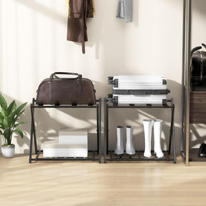 Portavaligie Pieghevole, Porta Valigie Poggia Bagaglio a 2 Ripiani, Cavalletto da Valigie, per Hotel e Viaggio, in Metallo, 68 x 43 x 56 cm (Nero 1)