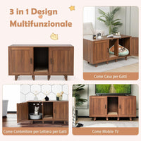 Mobile per Lettiera per Gatti 120 x 52 x 65 cm, Casetta per Gatti con 2 Ante, Fori, Tiragraffi e Gambe Staccabili, Mobile Versatile e Moderno per Salotto (Marrone)