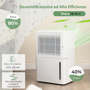 12L Deumidificatore per Casa, Silenzioso ed Efficiente con Modalità Continua/Asciugatura/Auto, Timer 24 Ore, Maniglia Portatile, Ideale per Cantine Bagno e Camere da Letto