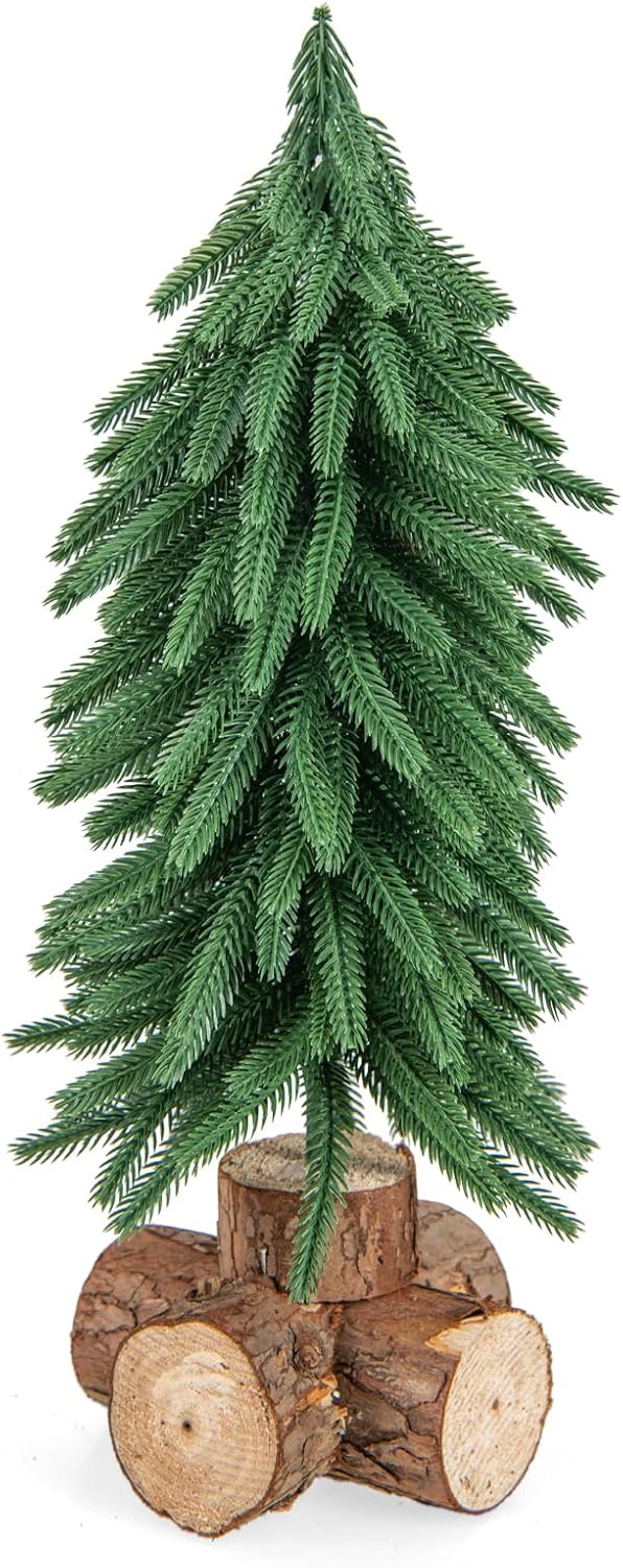Albero di Natale da Tavolo da 40 cm, Mini Albero di Natale Artificiale con 200 Punte e Base in Legno Massello, Mini Albero di Natale da Tavolo per Casa, Ufficio e Negozio