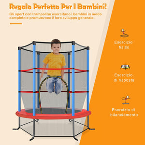 Trampolino Elastico Bambino in Acciaio, Tappeto Elastico Bambini da Esterno e da Interno, con Rete e Cusicnetti Antiscivolo（Blu)