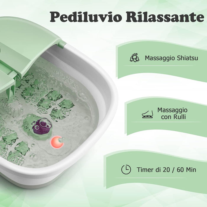 Pediluvio Massaggiatore Piedi Elettrico, Idromassaggiatore Plantare Pieghevole con Riscaldamento e Telecomando, 3 Temperature Regolabili (Verde)