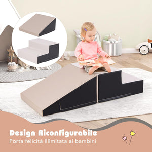 Set di 2 Blocchi per Gattonare e Arrampicare per Neonati e Bambini, Set di Blocchi di Schiuma Morbida per Gioco Attivo Interno, Set di Gioco Morbido per Sviluppo dei Bambini (Grigio e nero)